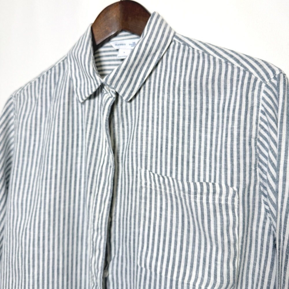 Old Navy The Boyfriend Shirt Blue White Striped Linen Blend Button Down Small